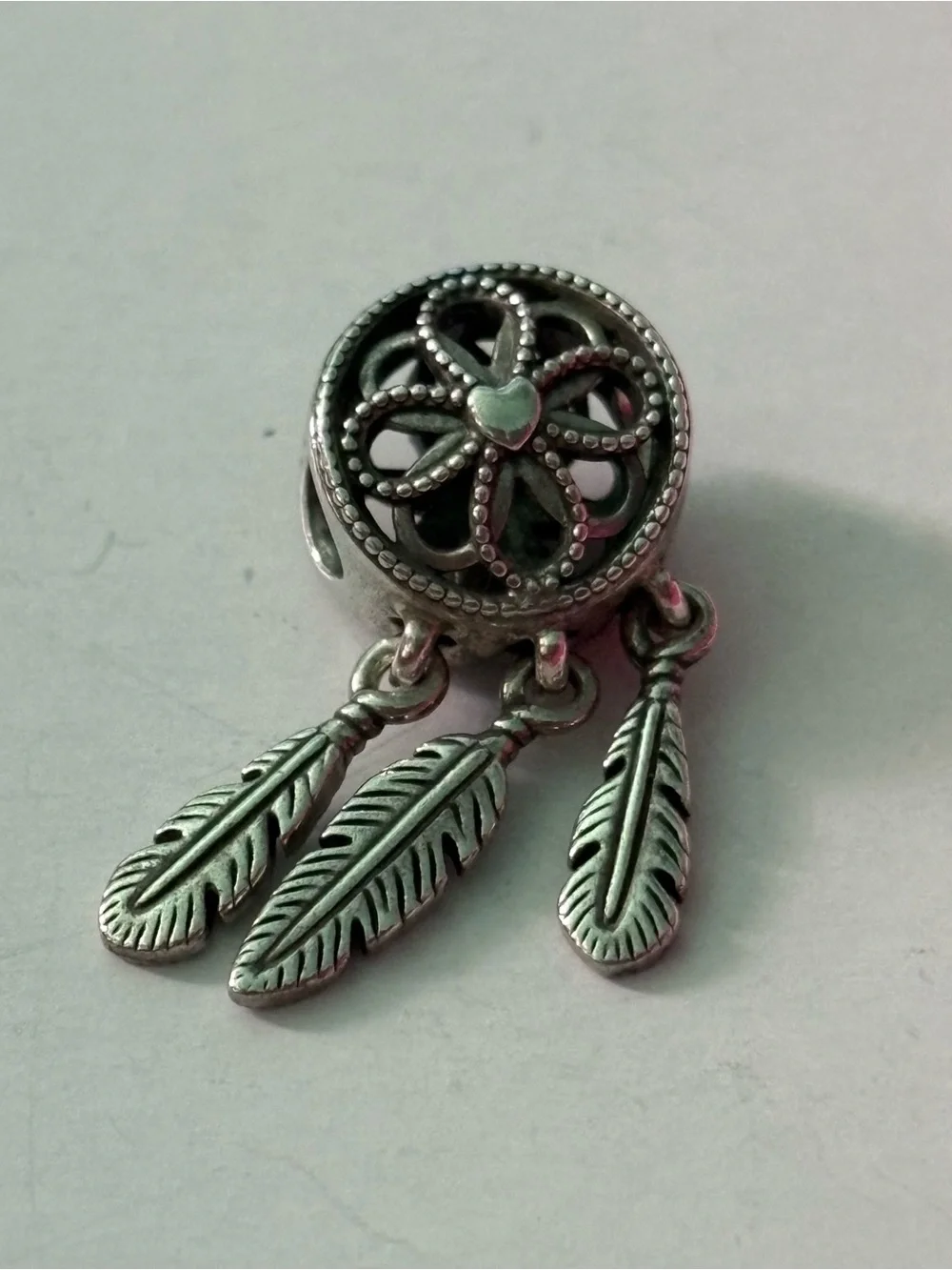 Pandora Silver Dreamcatcher Dangle Charm with Feathers